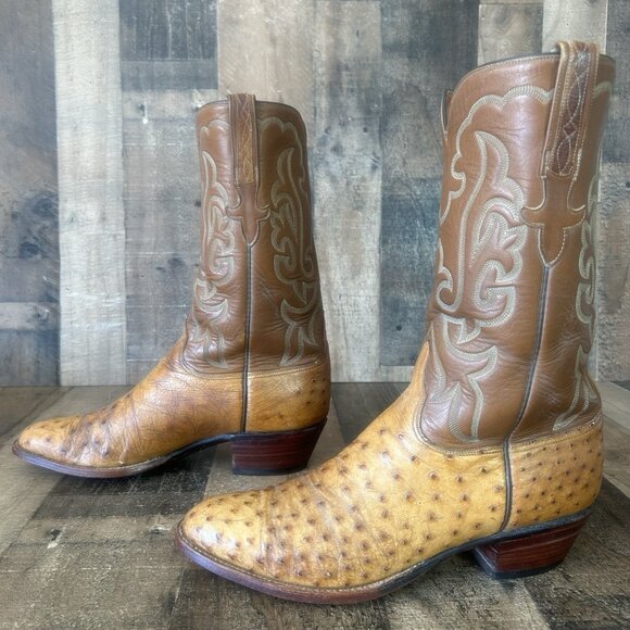 Lucchese San Antonio Vintage Full Quill Ostrich Cowboy Boots Mens 10.5 D - Picture 1 of 12